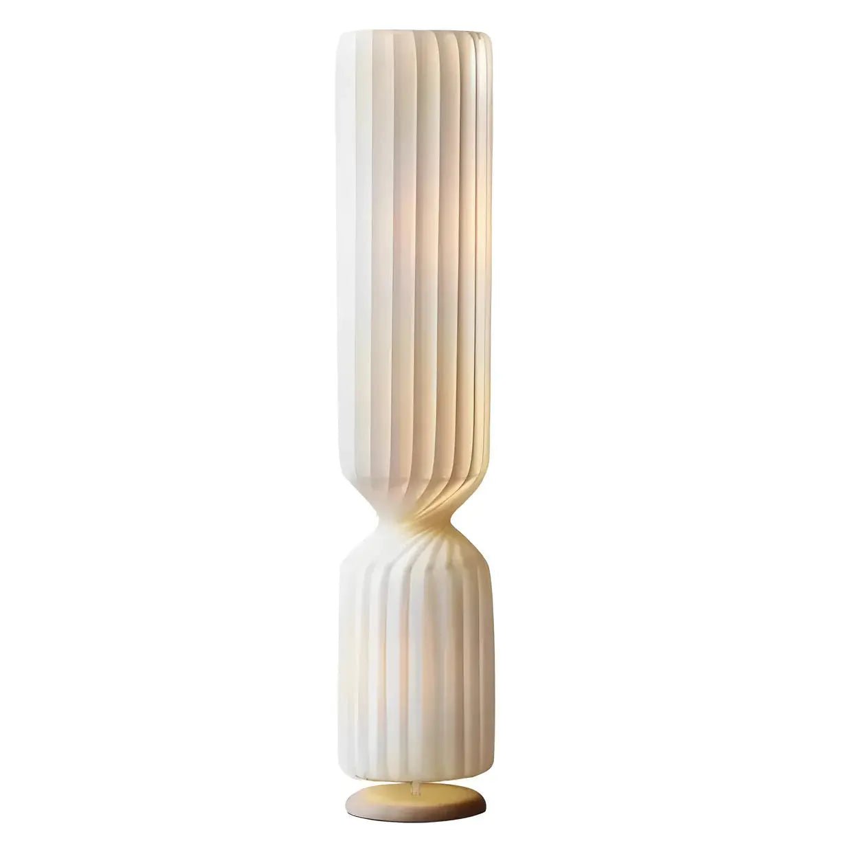 Solenne white ribbed twisted hourglass floor lamp natural stone base full view